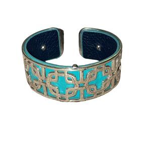 Brighton Christo Innsbruck Narrow Cuff Bracelet Navy Blue / Teal‎ Leather Strip